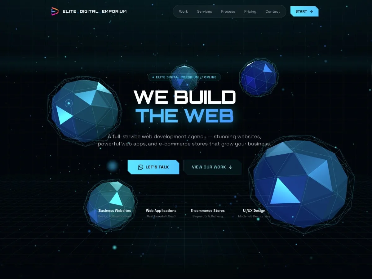 Elite Digital Emporium homepage, we build the web